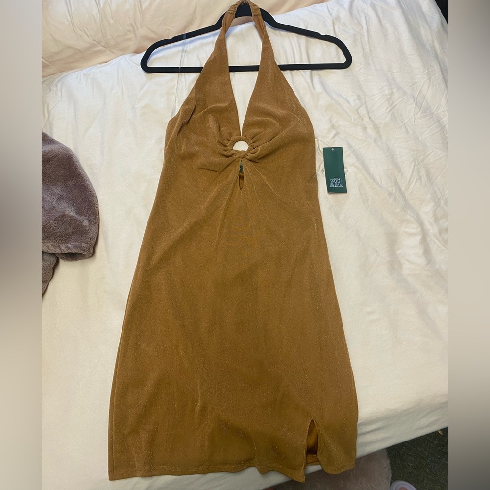 Wild Fable Brown Shimmer Halter Dress
